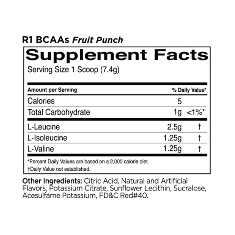 CLEARANCE! R1 BCAAs Branched Chain Amino Acids 60 Servings Fruit Punch 444 g, BEST BY 04/2024 - DailyVita
