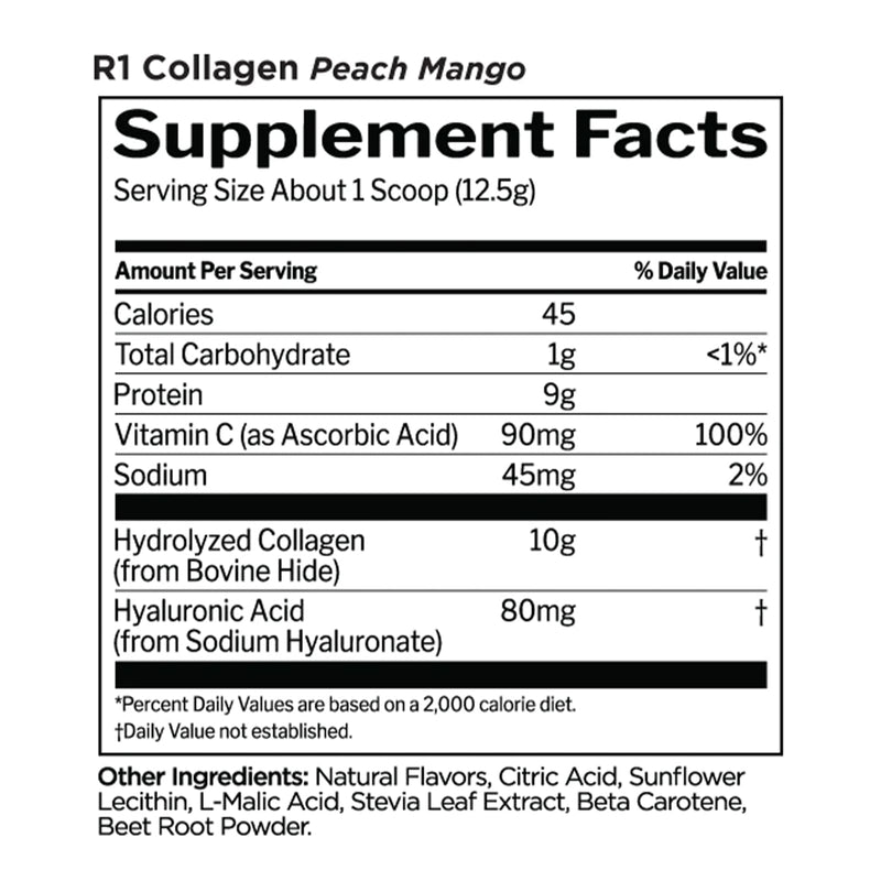 R1 Collagen Peptides Hydrolyzed 28 Servings Peach Mango 336 g - DailyVita