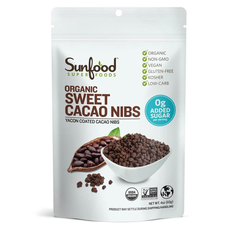 CLEARANCE! Sunfood Cacao Nibs Sweet 4 oz, BEST BY 10/2024