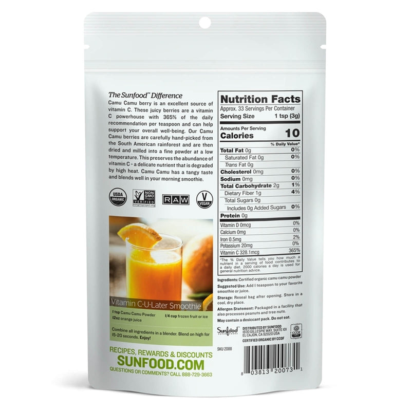 CLEARANCE! Sunfood Camu Camu Powder 3.5 oz, BEST BY 04/2024 - DailyVita
