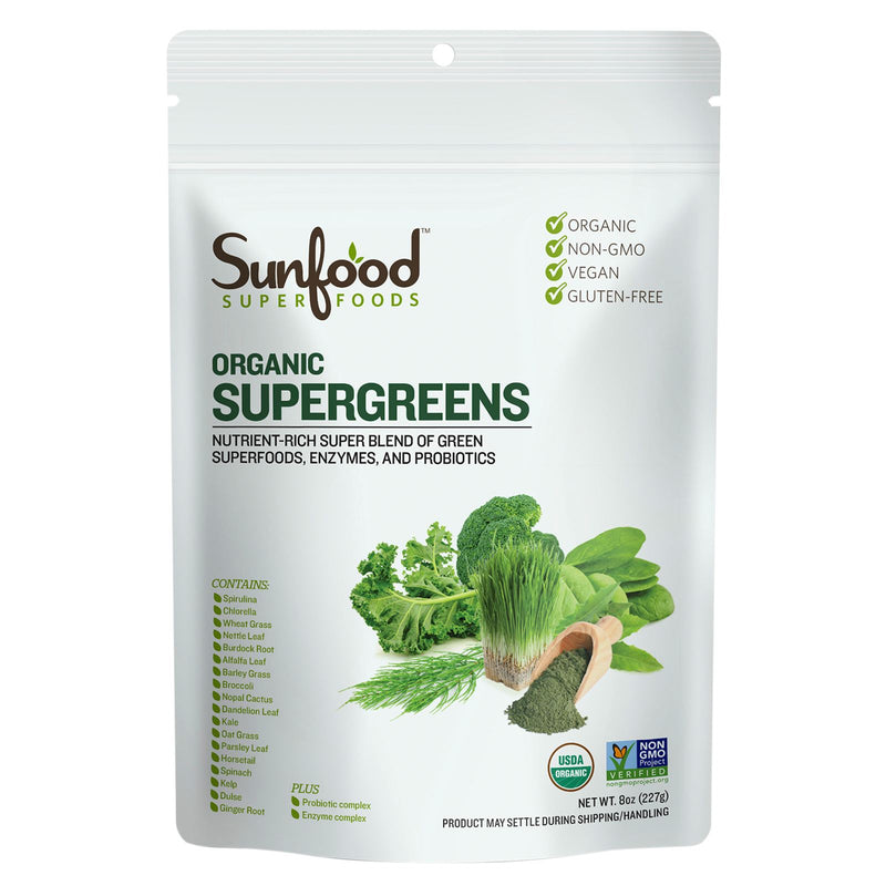 CLEARANCE! Sunfood Supergreens 8 oz, BEST BY 08/2024 - DailyVita