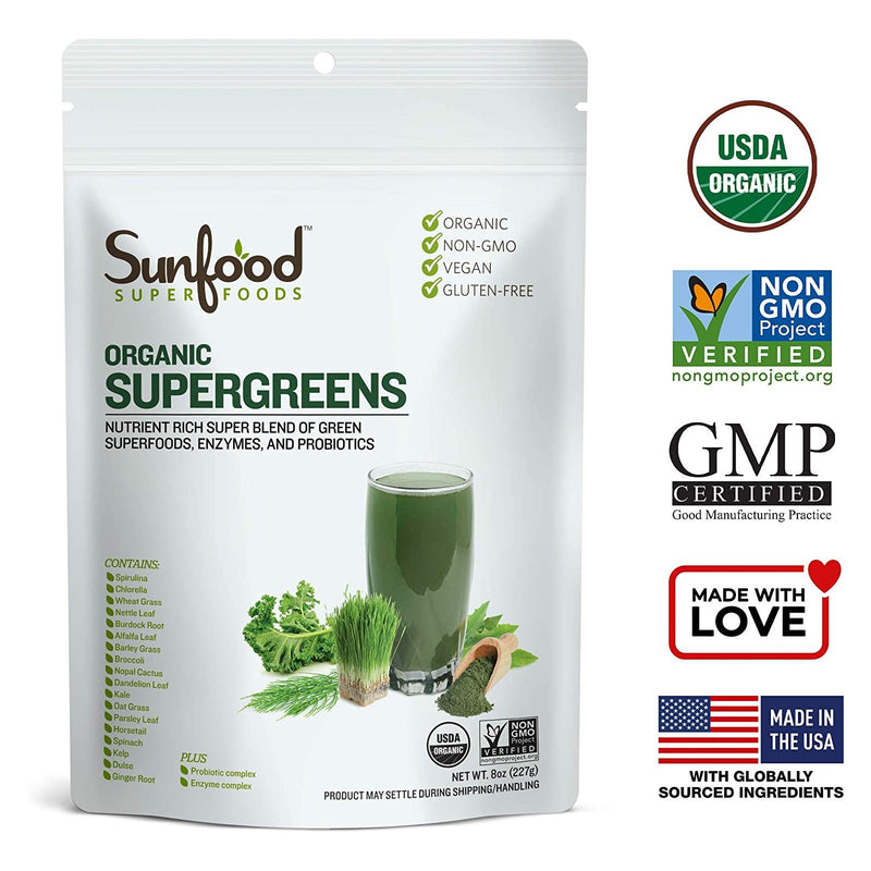 CLEARANCE! Sunfood Supergreens 8 oz, BEST BY 08/2024 - DailyVita