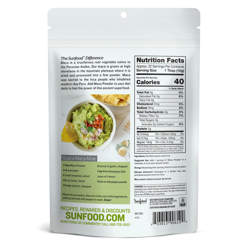 CLEARANCE! Sunfood Maca Powder 8 oz, BEST BY 11/2025 - DailyVita