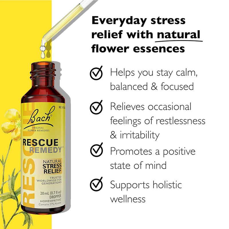 CLEARANCE! Bach RESCUE REMEDY Dropper, Natural Stress Relief, 0.7 fl oz (20mL), Outer Box Missing or Damaged