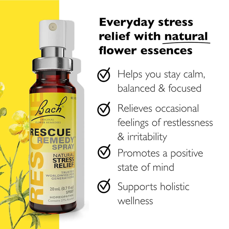 Bach RESCUE REMEDY Spray, Natural Stress Relief, 0.7 fl oz (20mL) - DailyVita
