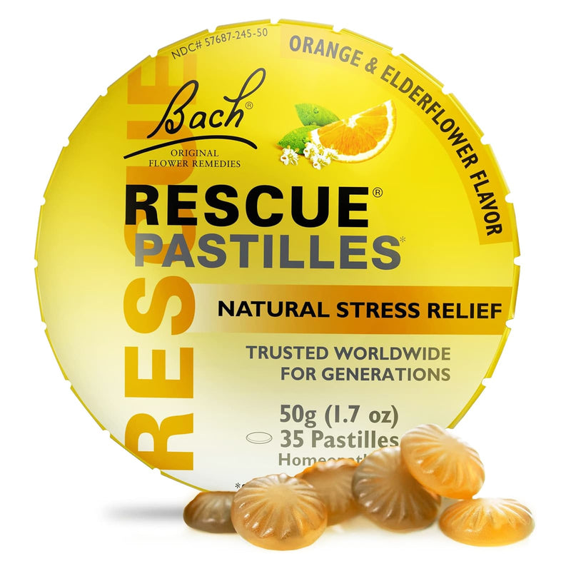 Bach RESCUE Pastilles, Natural Stress Relief, Orange & Elderflower Flavor, 50g (1.7 oz) - DailyVita