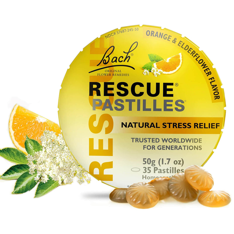 CLEARANCE! Bach RESCUE Pastilles, Natural Stress Relief, Orange & Elderflower Flavor, 50g (1.7 oz), BEST BY 03/2026 - DailyVita