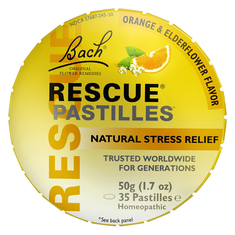 Bach RESCUE Pastilles, Natural Stress Relief, Orange & Elderflower Flavor, 50g (1.7 oz)