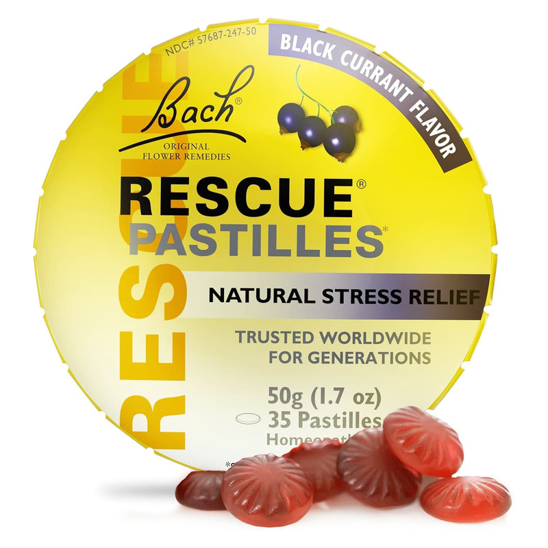 Bach RESCUE Pastilles, Natural Stress Relief, Black Currant Flavor, 50g (1.7 oz) - DailyVita