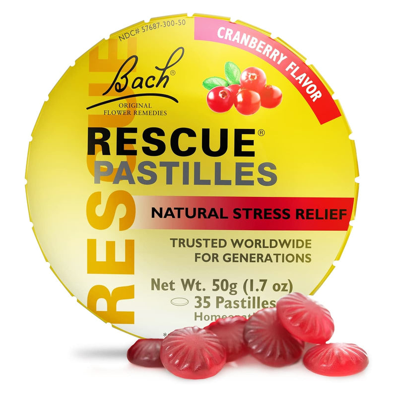 Bach RESCUE Pastilles, Natural Stress Relief, Cranberry Flavor, 50g (1.7 oz) - DailyVita