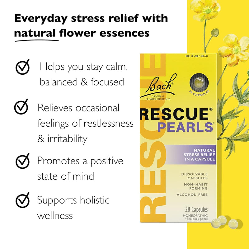 CLEARANCE! Bach RESCUE PEARLS, Natural Stress Relief, 28 ea, BEST BY 04/2025