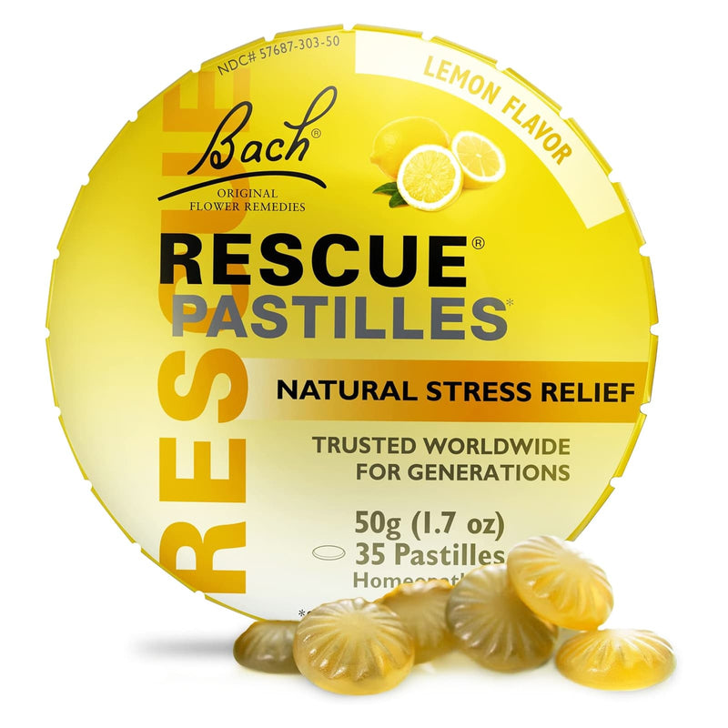 Bach RESCUE Pastilles, Natural Stress Relief, Lemon Flavor, 50g (1.7 oz) - DailyVita
