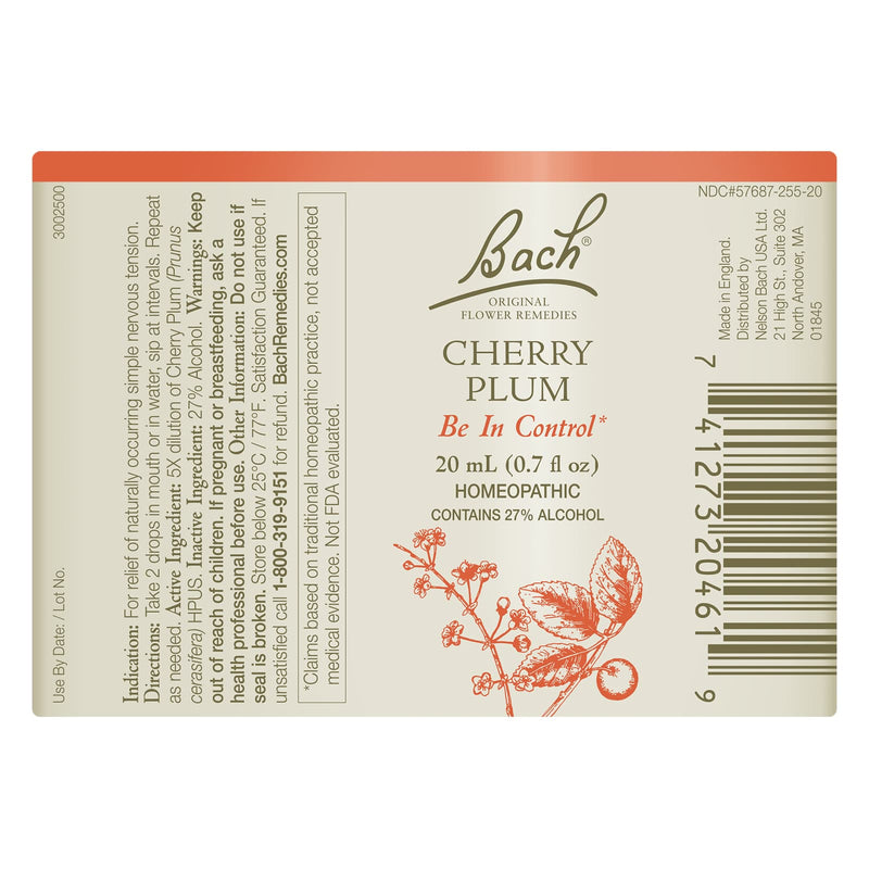 Bach Original Flower Remedies Cherry Plum, Be In Control 0.7 fl. oz. (20mL)