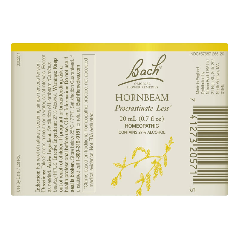 Bach Original Flower Remedies Hornbeam, Procrastinate Less 0.7 fl. oz. (20mL)