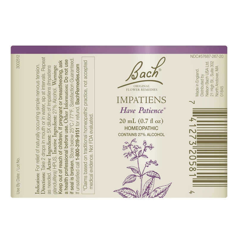 Bach Original Flower Remedies Impatiens, Have Patience 0.7 fl. oz. (20mL)