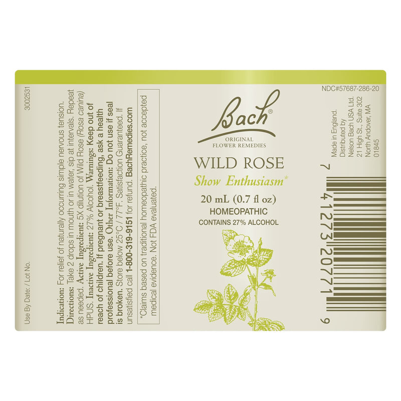 Bach Original Flower Remedies Wild Rose, Show Enthusiasm 0.7 fl. oz. (20mL)