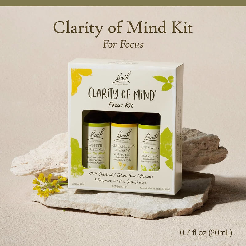 Bach Original Flower Remedies Clarity of Mind Focus Kit: White Chestnut, Scleranthus, Clematis 0.7 fl. oz. ea. (20mL ea.) - DailyVita