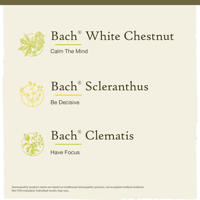 Bach Original Flower Remedies Clarity of Mind Focus Kit: White Chestnut, Scleranthus, Clematis 0.7 fl. oz. ea. (20mL ea.)