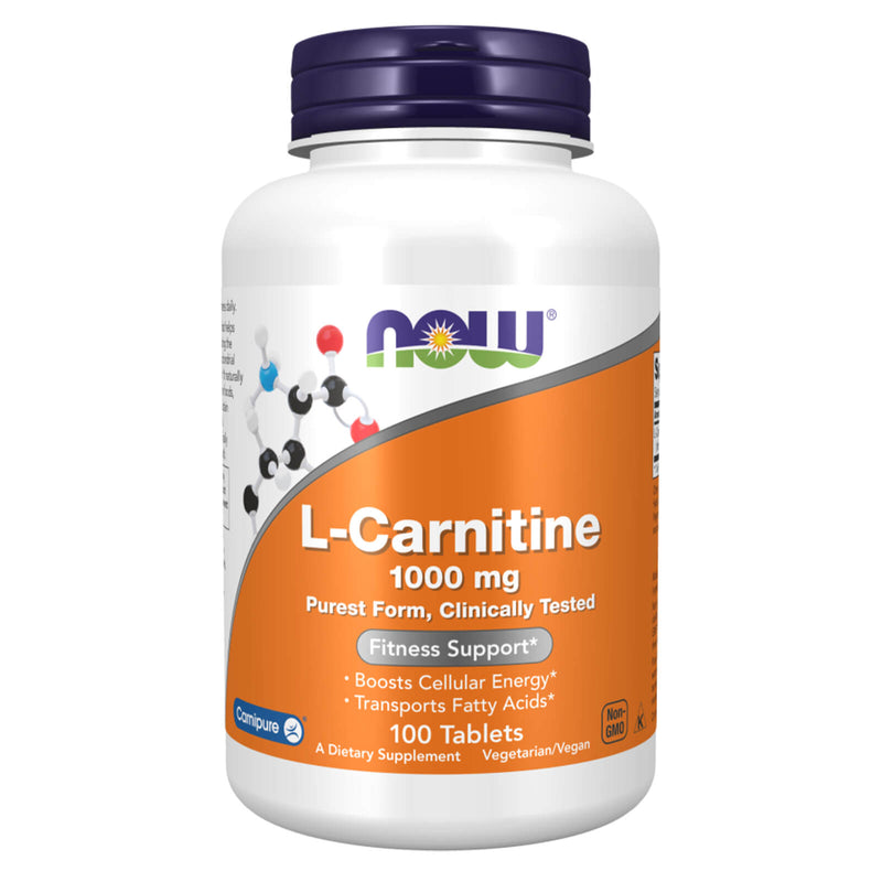 NOW Suplementos, L-Carnitina 1.000 mg, Forma Mais Pura, Aminoácido, Suporte Fitness*, 100 Comprimidos