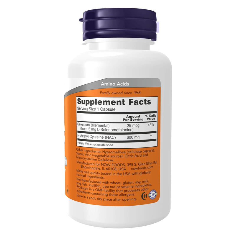 NOWサプリメント、NAC（N-アセチルシステイン）600 mg、セレンとモリブデン、100ベジカプセル