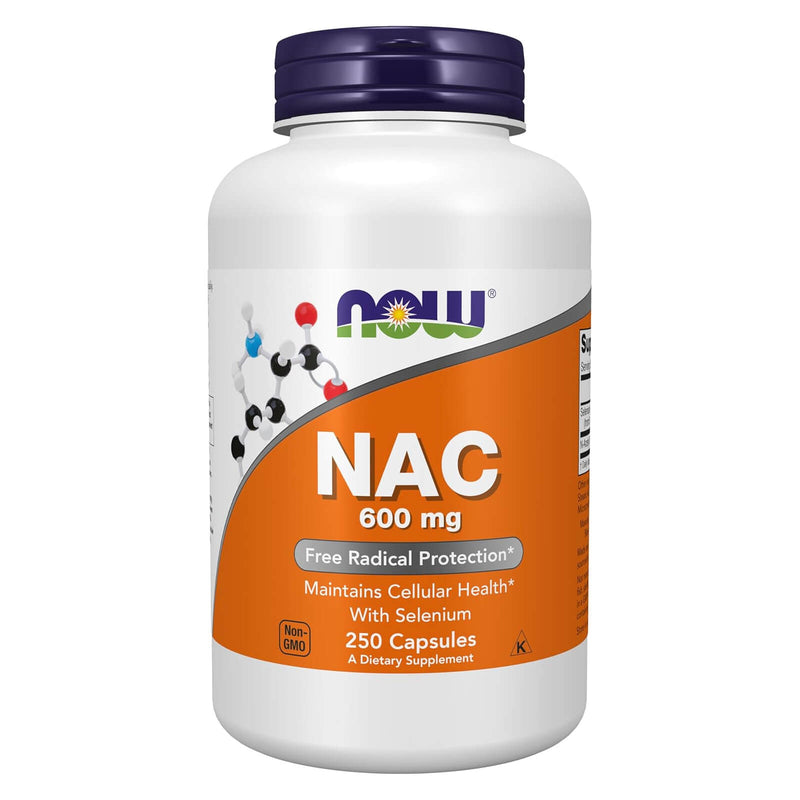 NOW Suplementos, NAC (N-Acetil Cisteína) 600 mg com Selênio e Molibdênio, 250 Cápsulas Veg