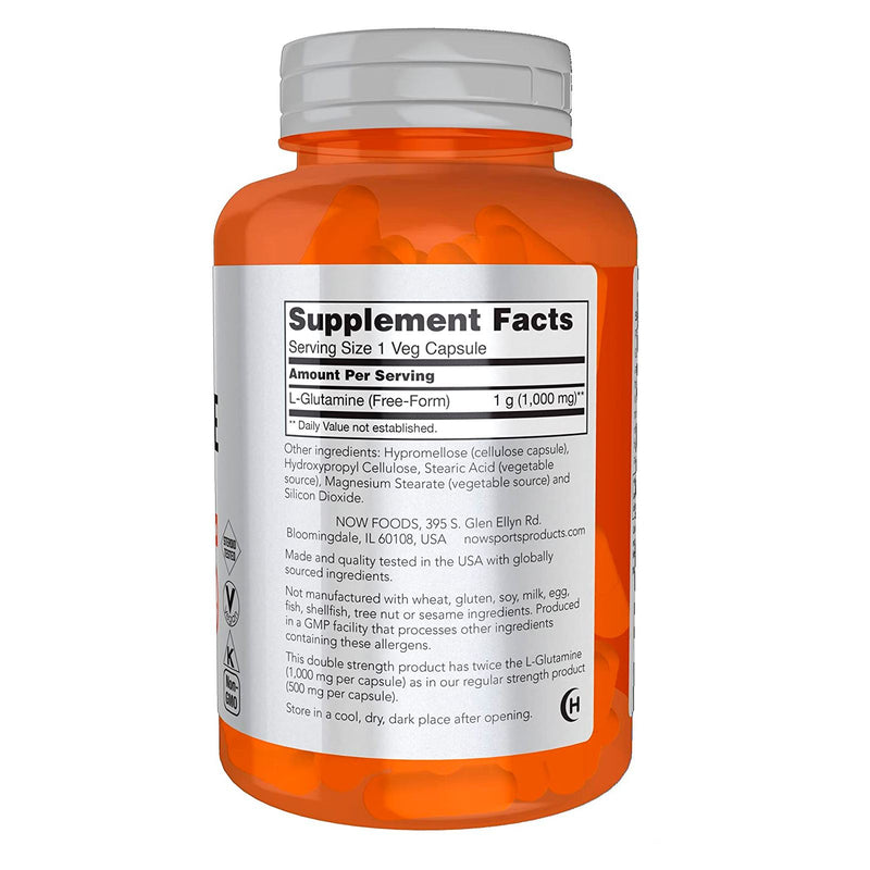 CLEARANCE! NOW Foods L-Glutamine Double Strength 1000 mg 120 Veg Capsules, BEST BY 03/2026 - DailyVita