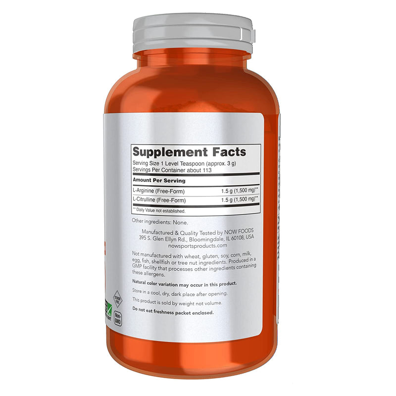 CLEARANCE! NOW Foods Arginine & Citrulline Powder 12 oz, BEST BY 04/2025