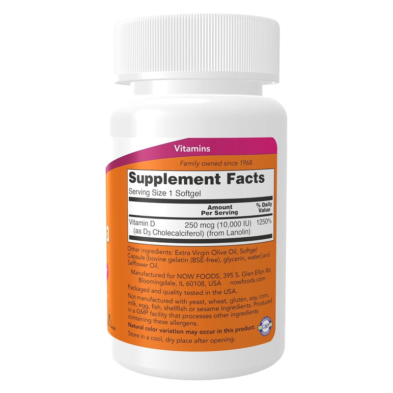 Now Foods Vitamin D-3 10000 IU - 30 Softgels - DailyVita