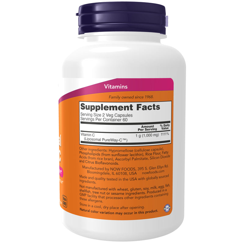 CLEARANCE! NOW Supplements, Liposomal Vitamin C, Immune & Collagen Support*, 120 Veg Capsules, BEST BY 01/2025