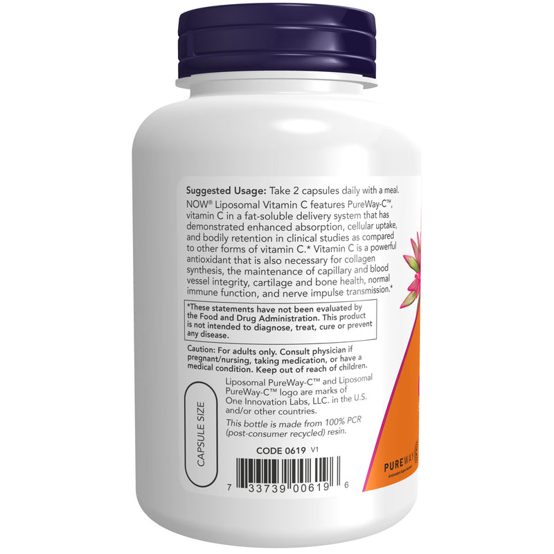 CLEARANCE! NOW Supplements, Liposomal Vitamin C, Immune & Collagen Support*, 120 Veg Capsules, BEST BY 01/2025