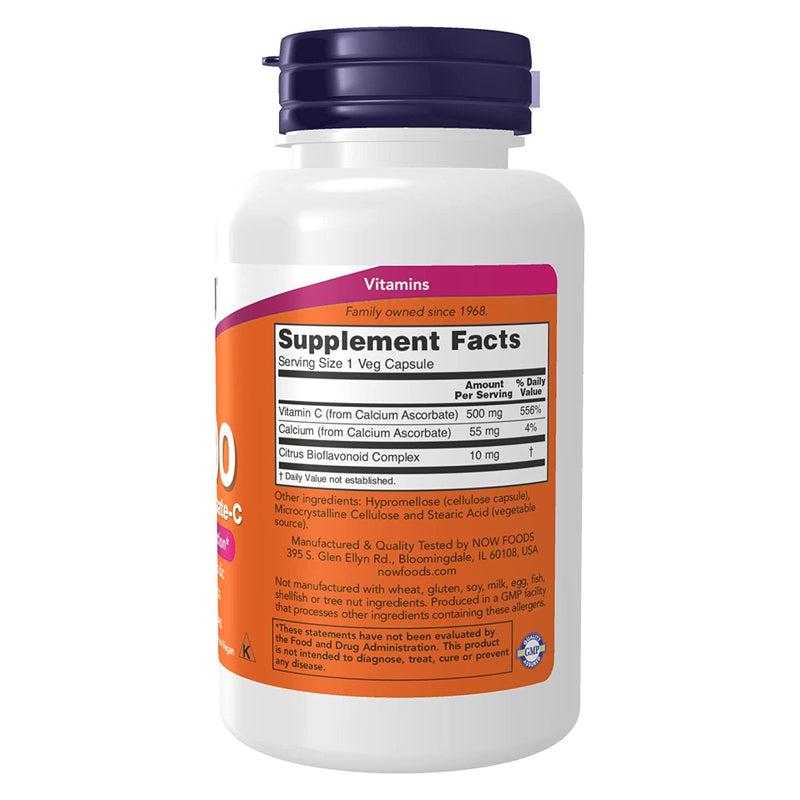 CLEARANCE! NOW Foods Vitamin C-500 Calcium Ascorbate-C 100 Veg Capsules, DENT