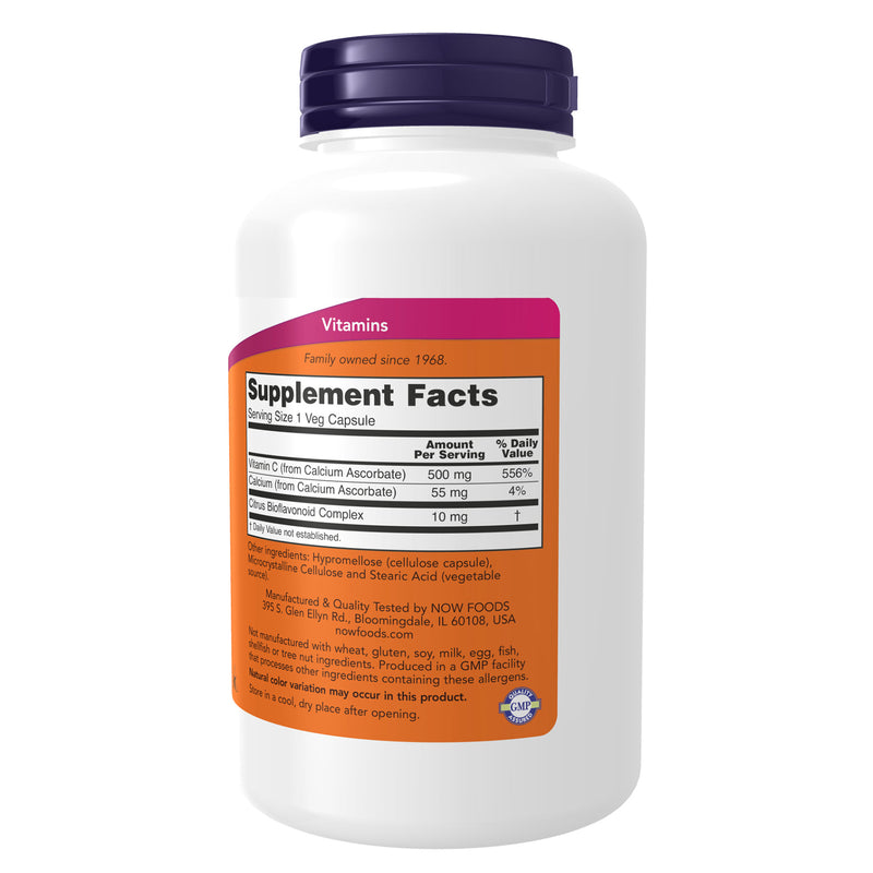 CLEARANCE! NOW Foods Vitamin C-500 Calcium Ascorbate-C 250 Veg Capsules, BEST BY 09/2024