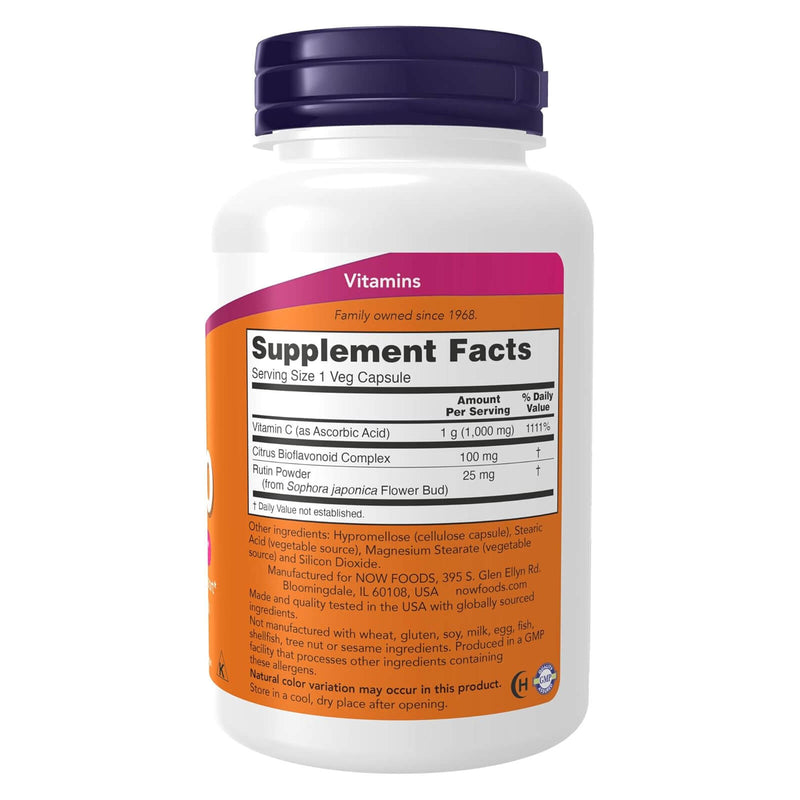 Suplementos NOW, vitamina C-1000 con 100 mg de bioflavonoides, protección antioxidante*, 100 cápsulas vegetales