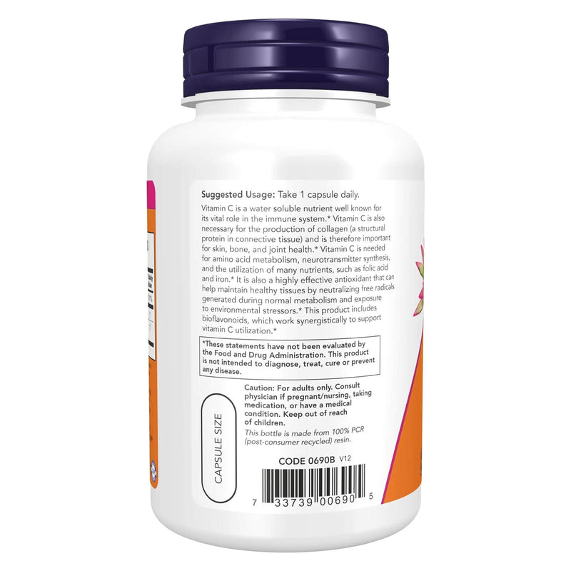 Suplementos NOW, vitamina C-1000 con 100 mg de bioflavonoides, protección antioxidante*, 100 cápsulas vegetales