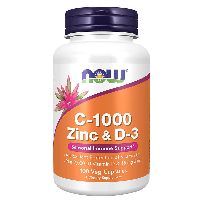 CLEARANCE! Now Foods C-1000 Zinc & D-3 100 Veg Capsules, BEST BY 01/2025