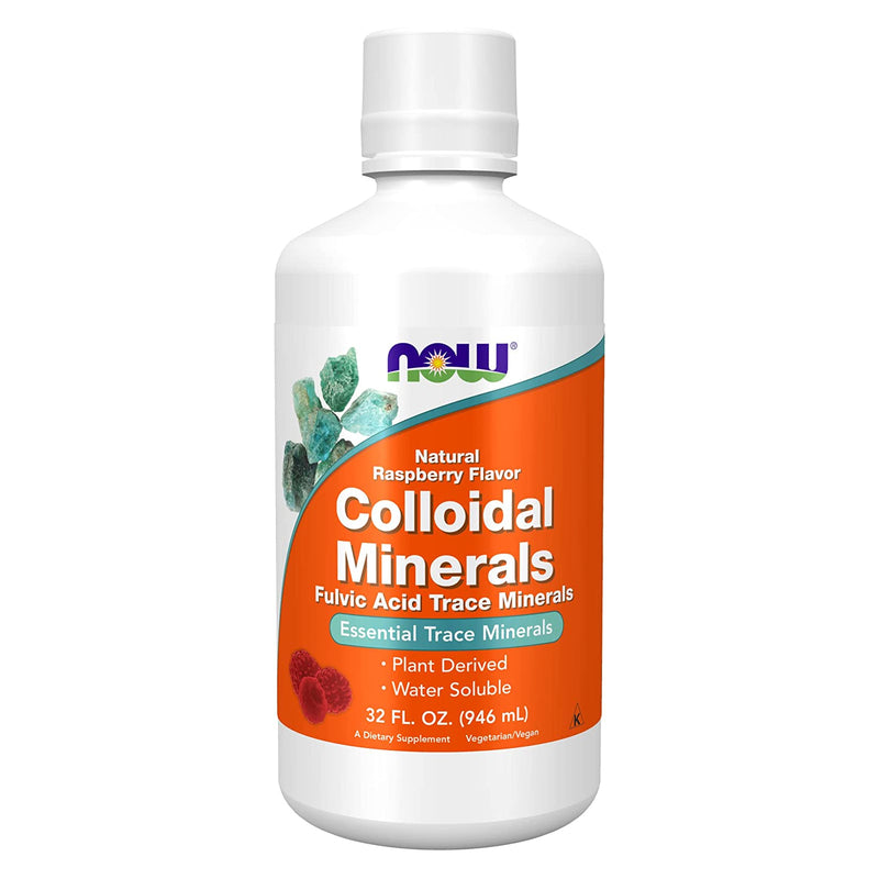 CLEARANCE! NOW Foods Colloidal Minerals Natural Raspberry Flavor Liquid 32 fl oz, BEST BY 09/2024