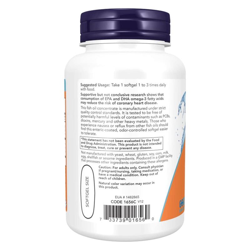 NOW Foods Omega-3 Molecularly Distilled & Enteric Coated 90 Softgels - DailyVita