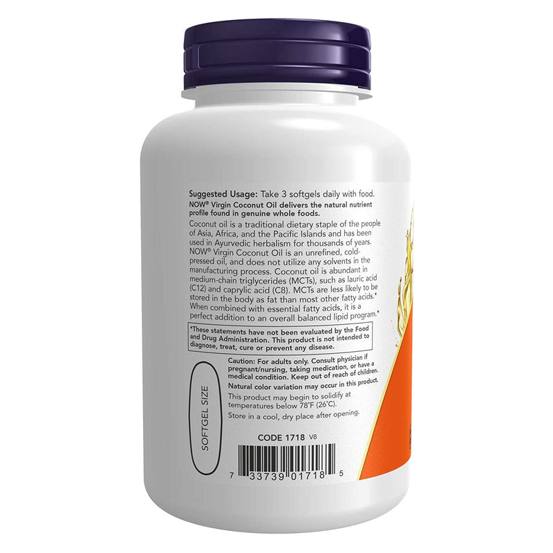 CLEARANCE! NOW Foods Virgin Coconut Oil 1000 mg 120 Softgels, BEST BY 07/2024 - DailyVita
