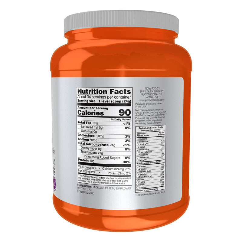 CLEARANCE! NOW Foods Micellar Casein Unflavored Powder 1.8 lbs., BEST BY 02/2025