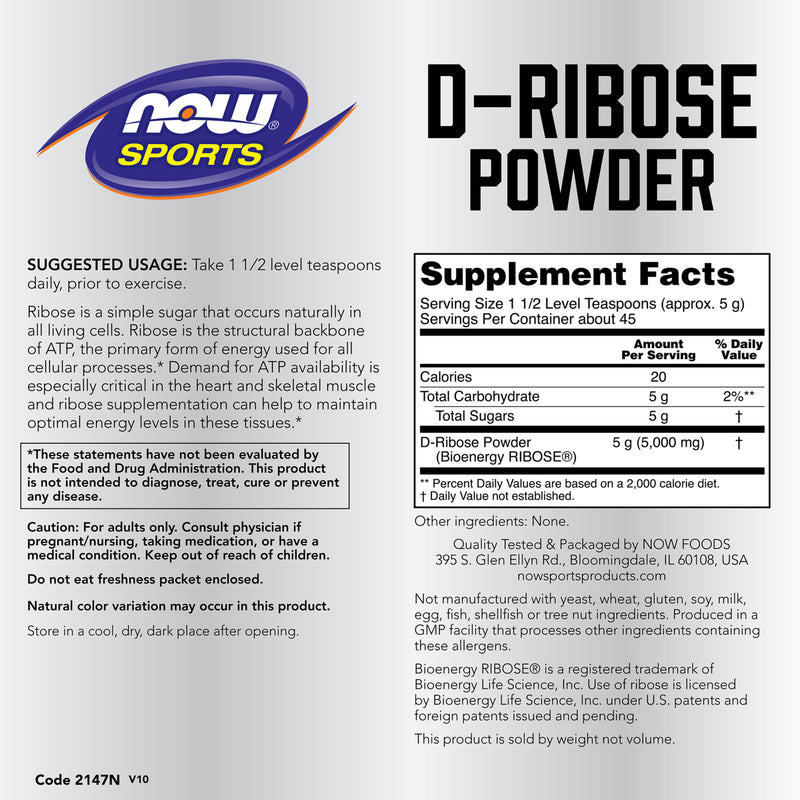 CLEARANCE! NOW Foods D-Ribose Powder 8 oz, BEST BY 08/2024 - DailyVita