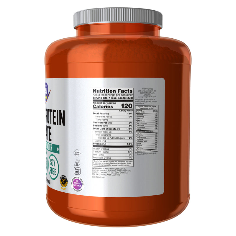 CLEARANCE! NOW Foods Whey Protein Isolate Creamy Chocolate Powder 5 lbs., BEST BY 12/2024