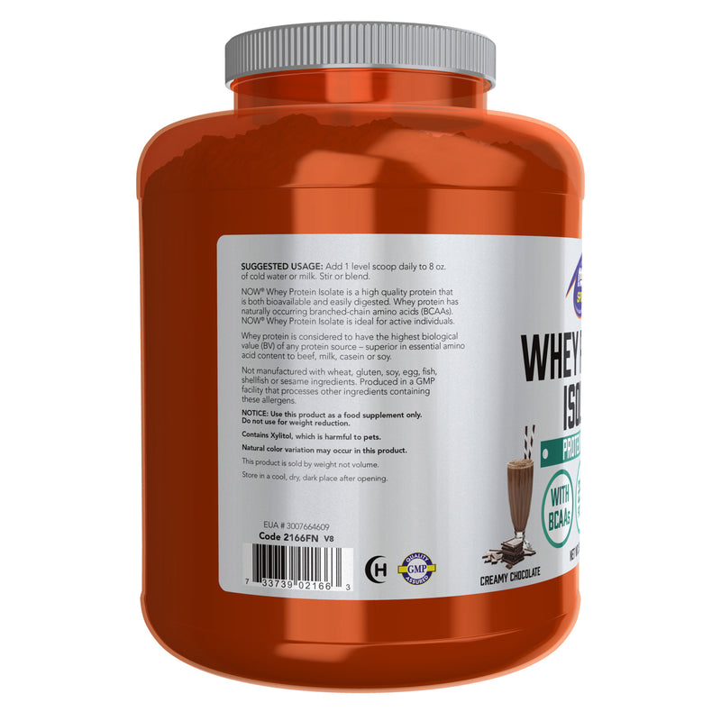 CLEARANCE! NOW Foods Whey Protein Isolate Creamy Chocolate Powder 5 lbs., BEST BY 12/2024