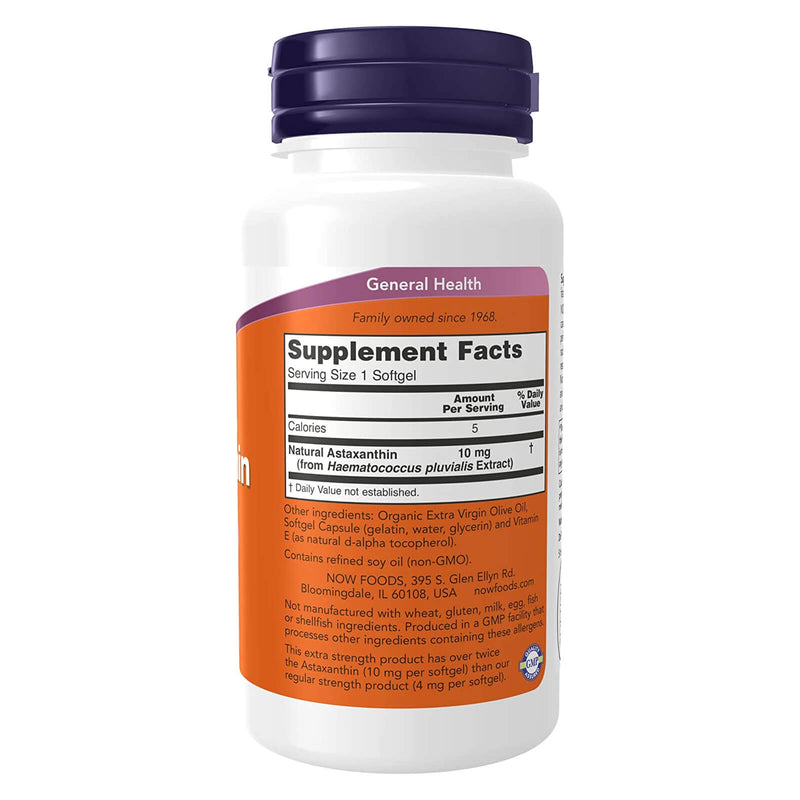 NOW Supplements、アスタキサンチン10mg、非GMOのaematococcus pluvialis microalgaeから誘導され、天然に存在するルテイン、カンタキサンチンおよびβ-カロチン、60のソフトゲルを有する