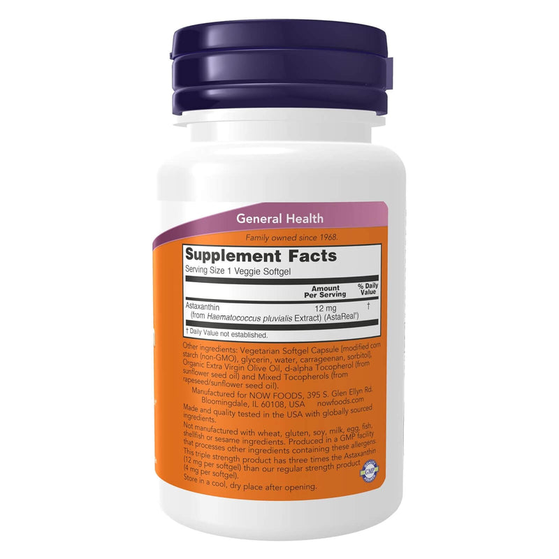 NOW Foods Triple Strength Astaxanthin 12 mg Triple Strength 60 Veggie Softgels - DailyVita