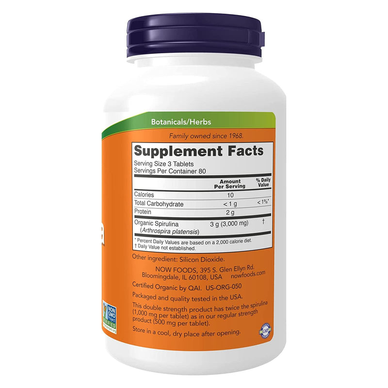 NOW Foods Spirulina Double Strength, 1000 mg Organic - 240 Tablets - DailyVita