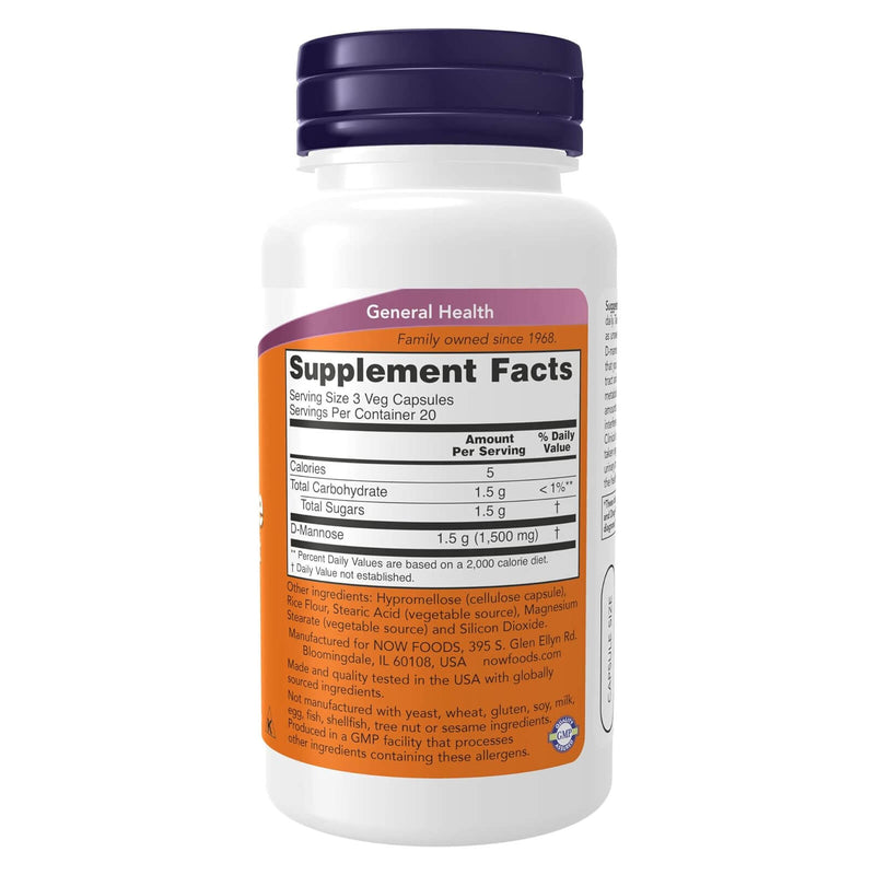 NOW Foods D-Mannose 500 mg  60 Veg Capsules - DailyVita