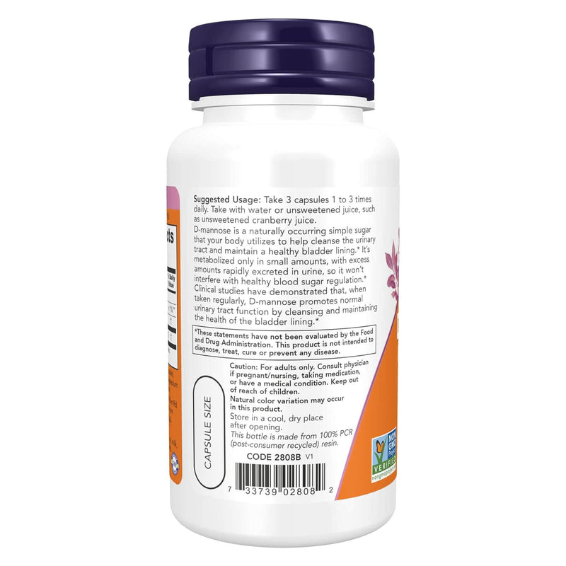 NOW Foods D-Mannose 500 mg  60 Veg Capsules - DailyVita