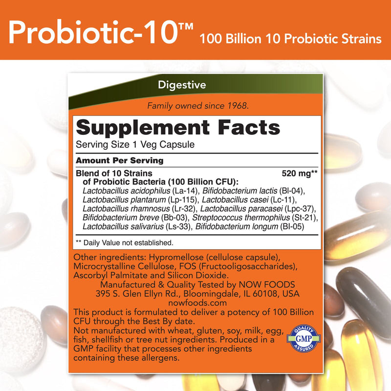 CLEARANCE! NOW Foods Probiotic-10 100 Billion 30 Veg Capsules, BEST BY 03/2025