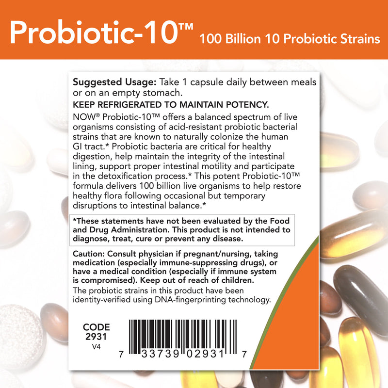 CLEARANCE! NOW Foods Probiotic-10 100 Billion 30 Veg Capsules, BEST BY 03/2025