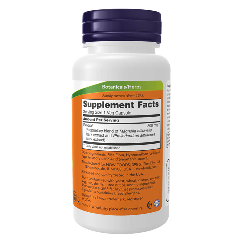 NOW Supplements, Relora 300 mg (una mezcla de extractos de plantas de Magnolia officinalis y Phellodendron amurense), 60 cápsulas vegetales